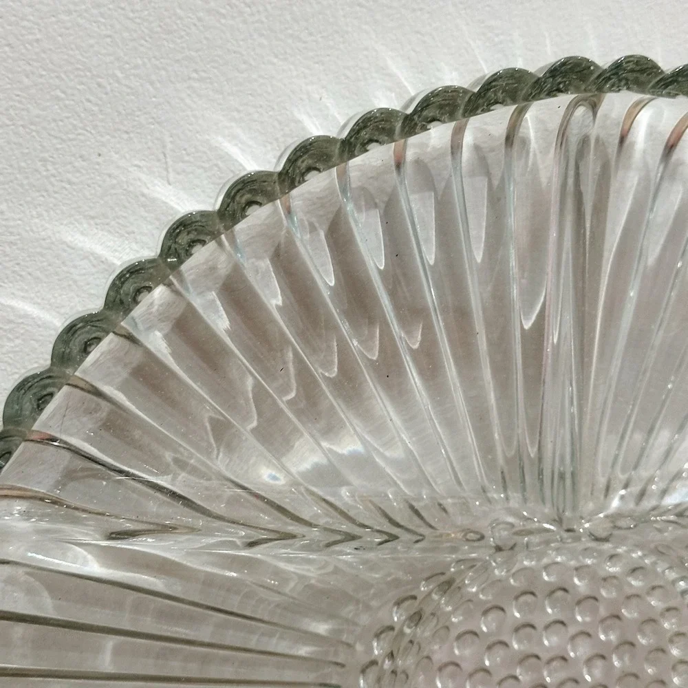 Vintage Clear Glass‎ Divided Serving Tray with Handles - 12